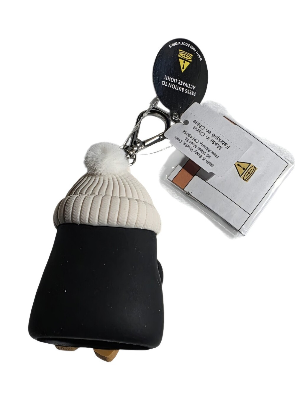 Penguin Keychain Light-Up Charm with White Beanie and Gingerbread Star - Picture 3 of 4